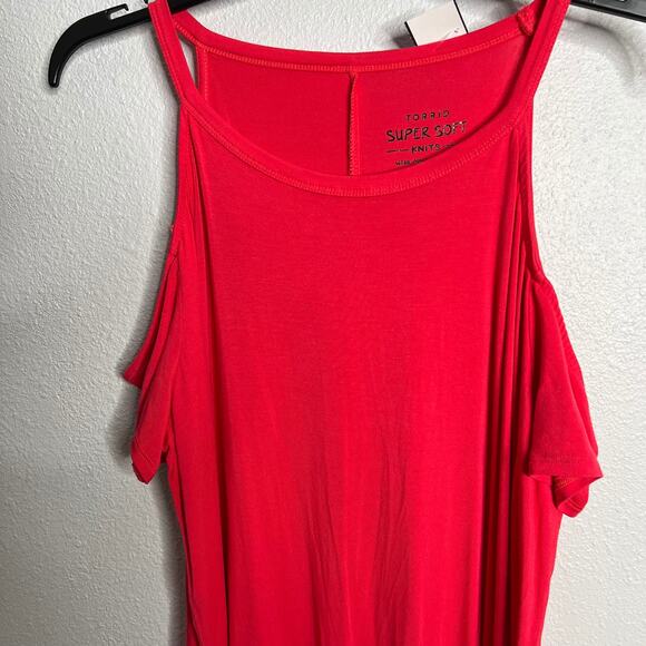 Torrid Super Soft Knits Tank Dress Red Hi-Low Hem Cold Shoulder Sleeve Sz 2 - Picture 5 of 6
